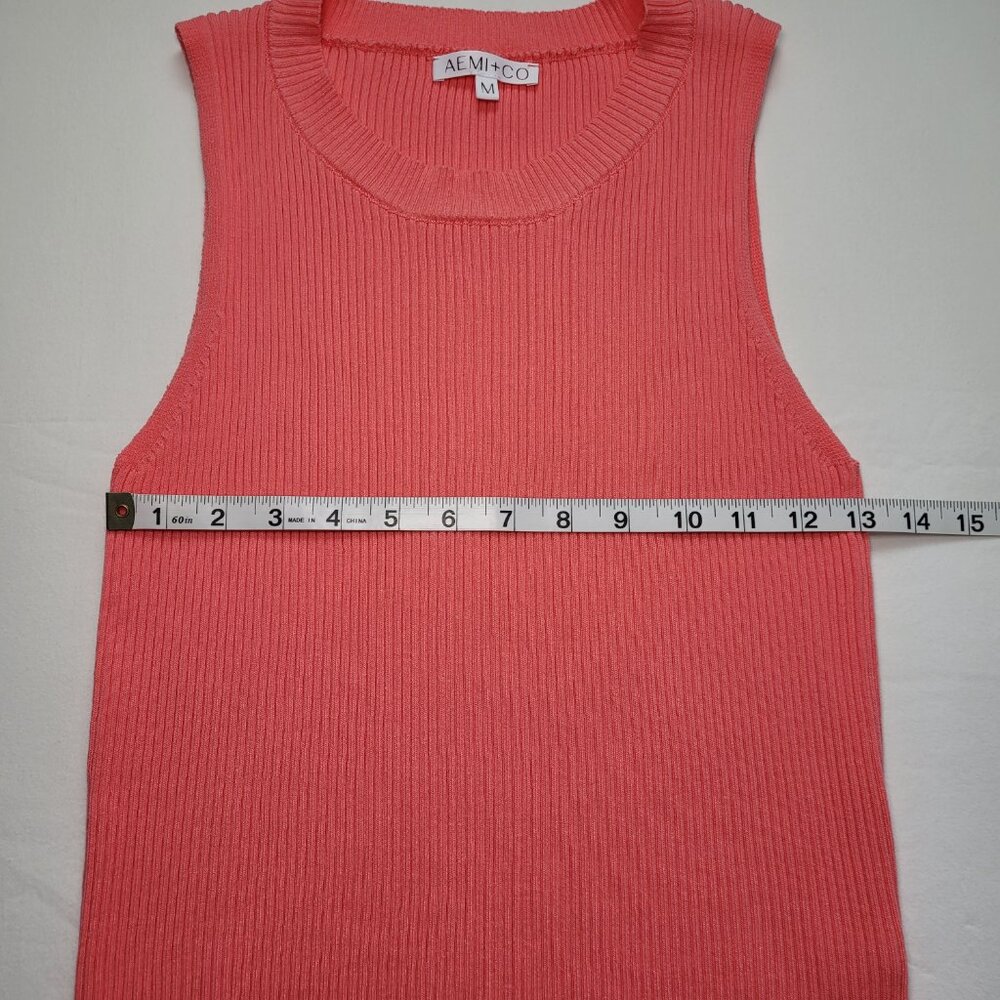 Aemi + Co Ribbed Knit Sleeveless Sweater Tank Top Coral Medium Minimalist - Picture 6 of 7